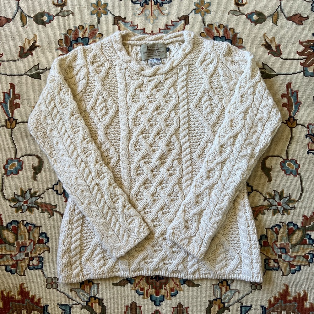 Vintage Virgin Wool Ivory Cable Knit Sweater